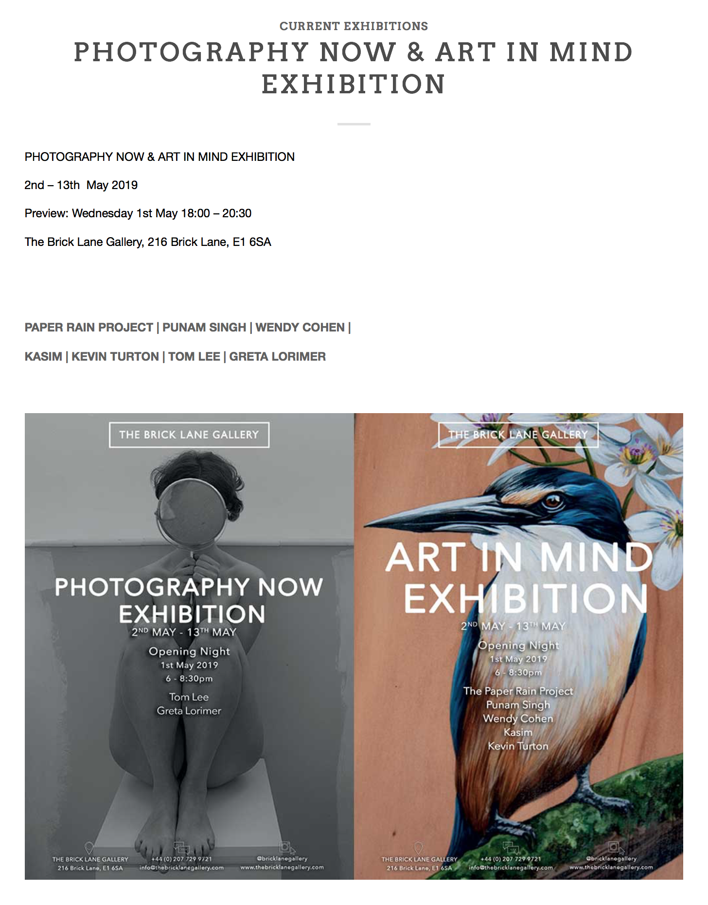 Photography now exhibition – The Brick Lane Gallery